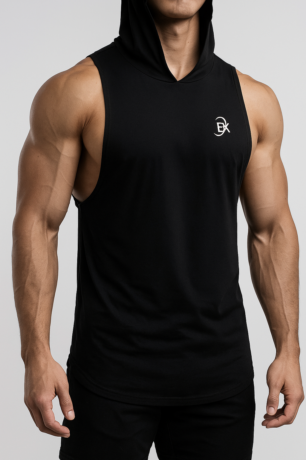 Men’s Black Sleeveless Hoodie Tank Top – Lightweight & Breathable