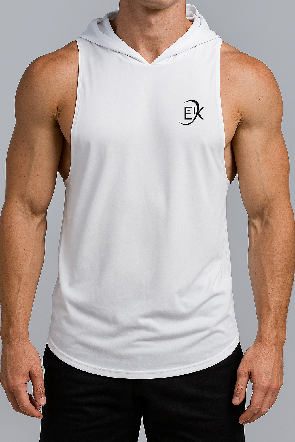 Men’s White Sleeveless Hoodie Tank Top – Lightweight & Breathable