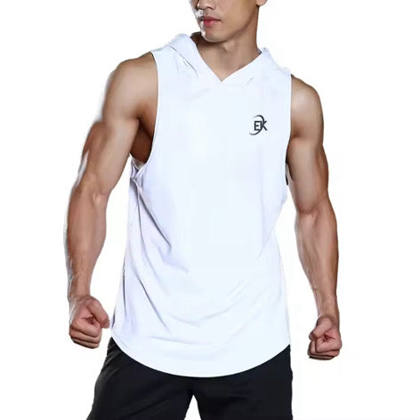 Men’s White Sleeveless Hoodie Tank Top – Lightweight & Breathable